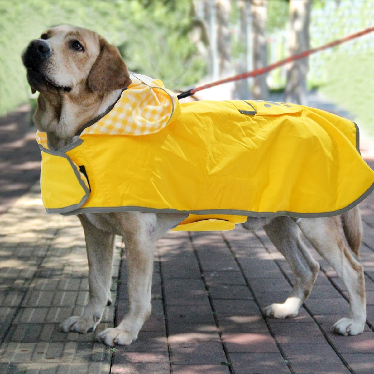 MAMORE Dog Raincoat Reversible,Waterproof Dog Rain Coat Hooded Slicker Poncho with Reflective Strip, Plaid Double Layer Rain Jacket for Small Medium Large Dogs (Yellow, XX-Large(55-77lb))