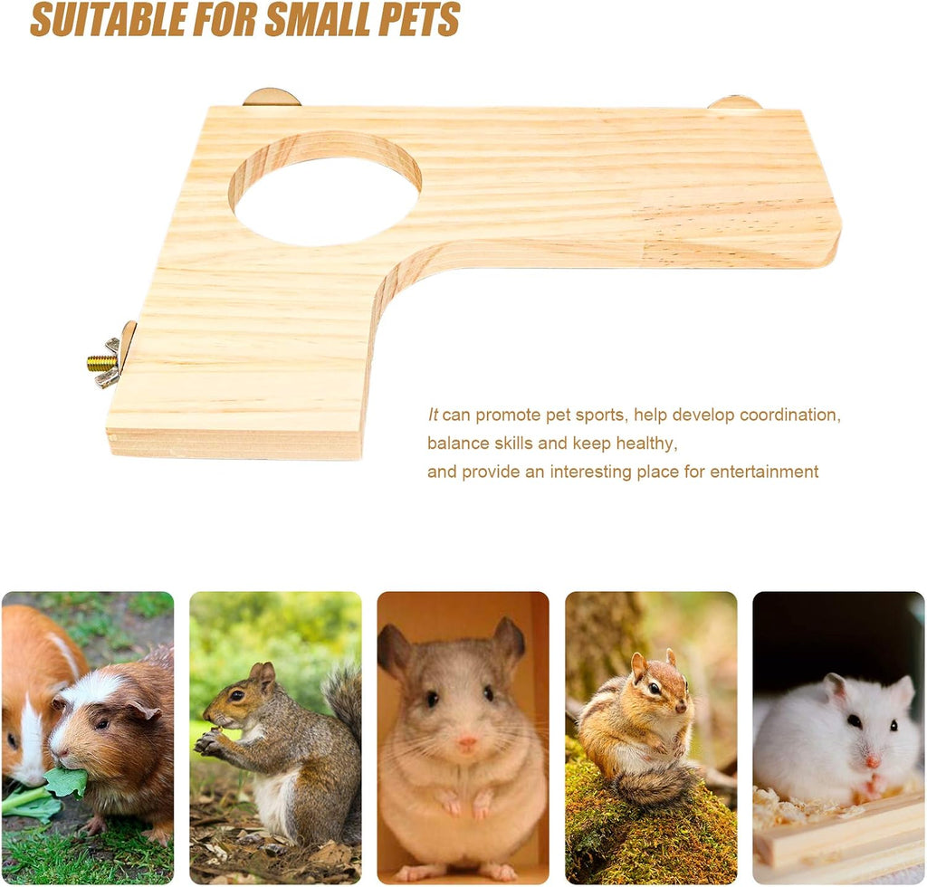 Roundler Squirrel Gerbil Chinchilla and Dwarf Hamster L-shaped Round Hole Wooden Platform, Birds Parrots Activity Playground (style-1)