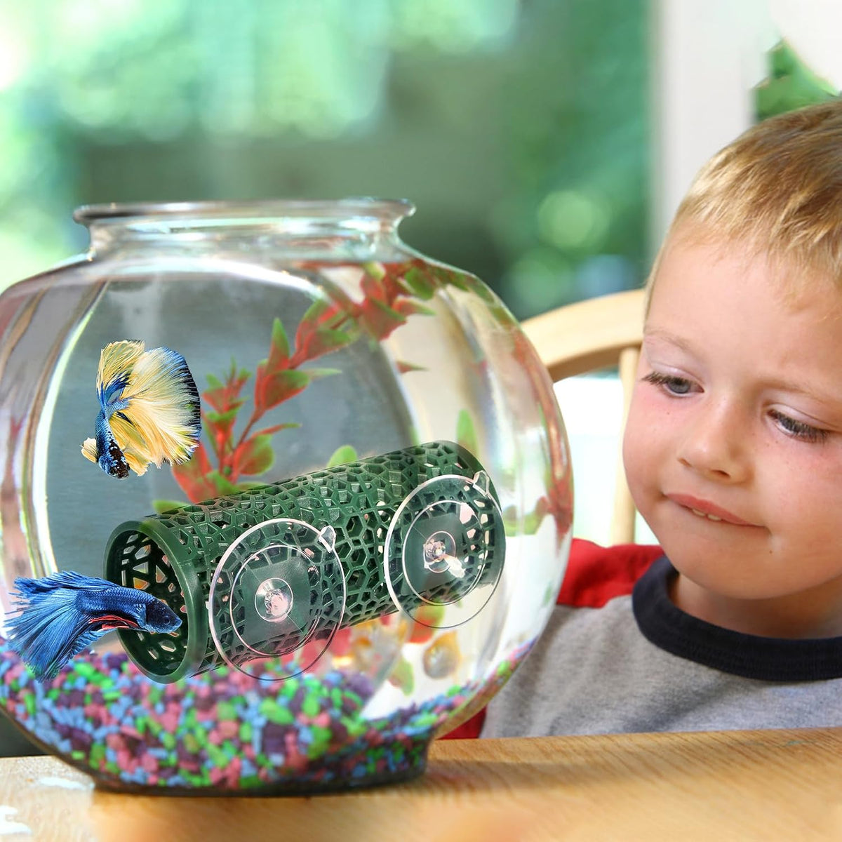 Abizoo Betta Fish Tunnel Hideout and Hammock Bed Aquarium Decor Dark Green