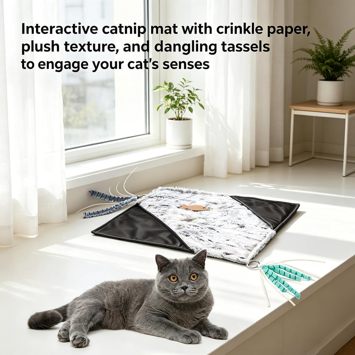 Cat Crinkle Mat with Mouse Toy,14x16" Interactive Cats Play Mat with Catnip