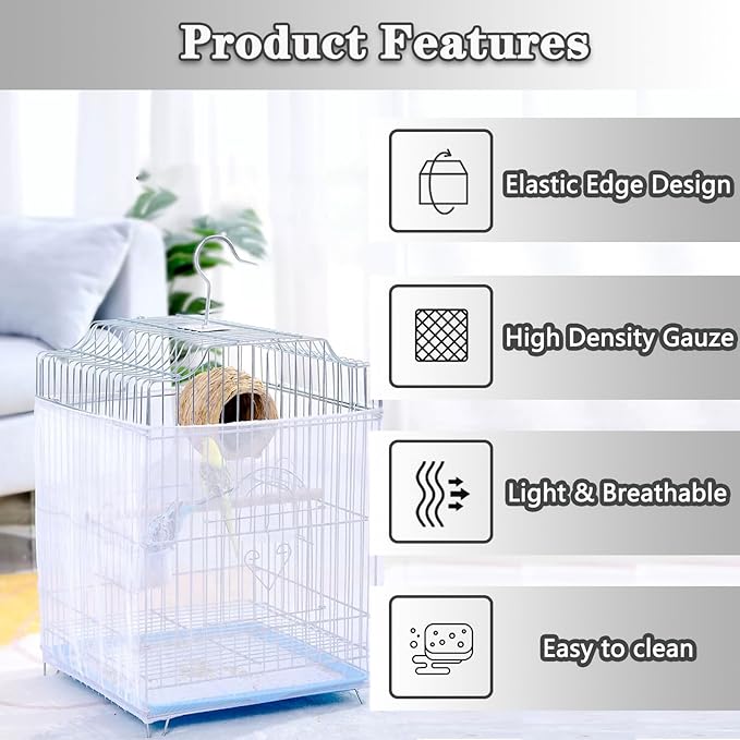 Bird Cage Seed Catcher, Bird Cage Net Cover Adjustable Bird Cage Netting Seed - Image 4