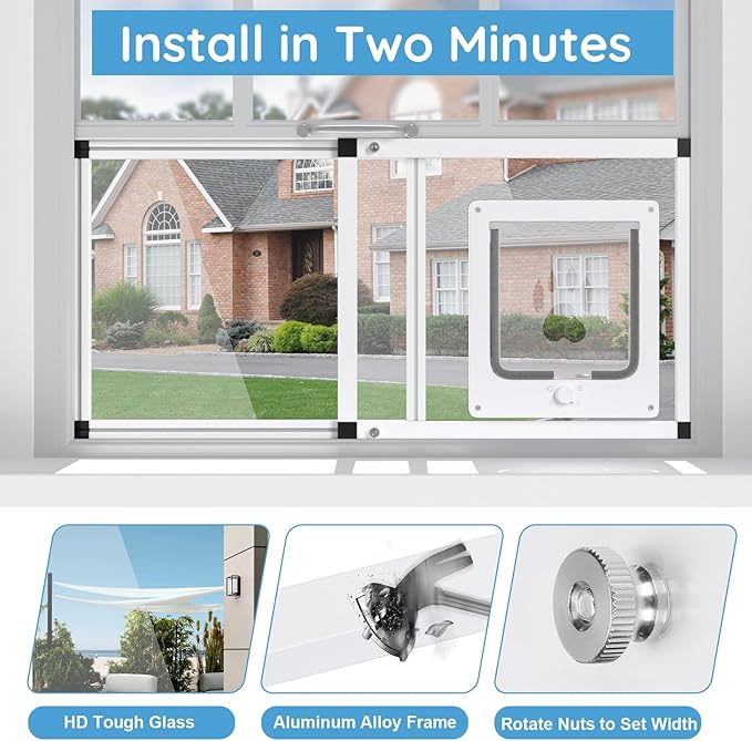Sliding Cat Door for Window, Fits 22"-28.5" Width Window, 2-Min Install | - Image 5