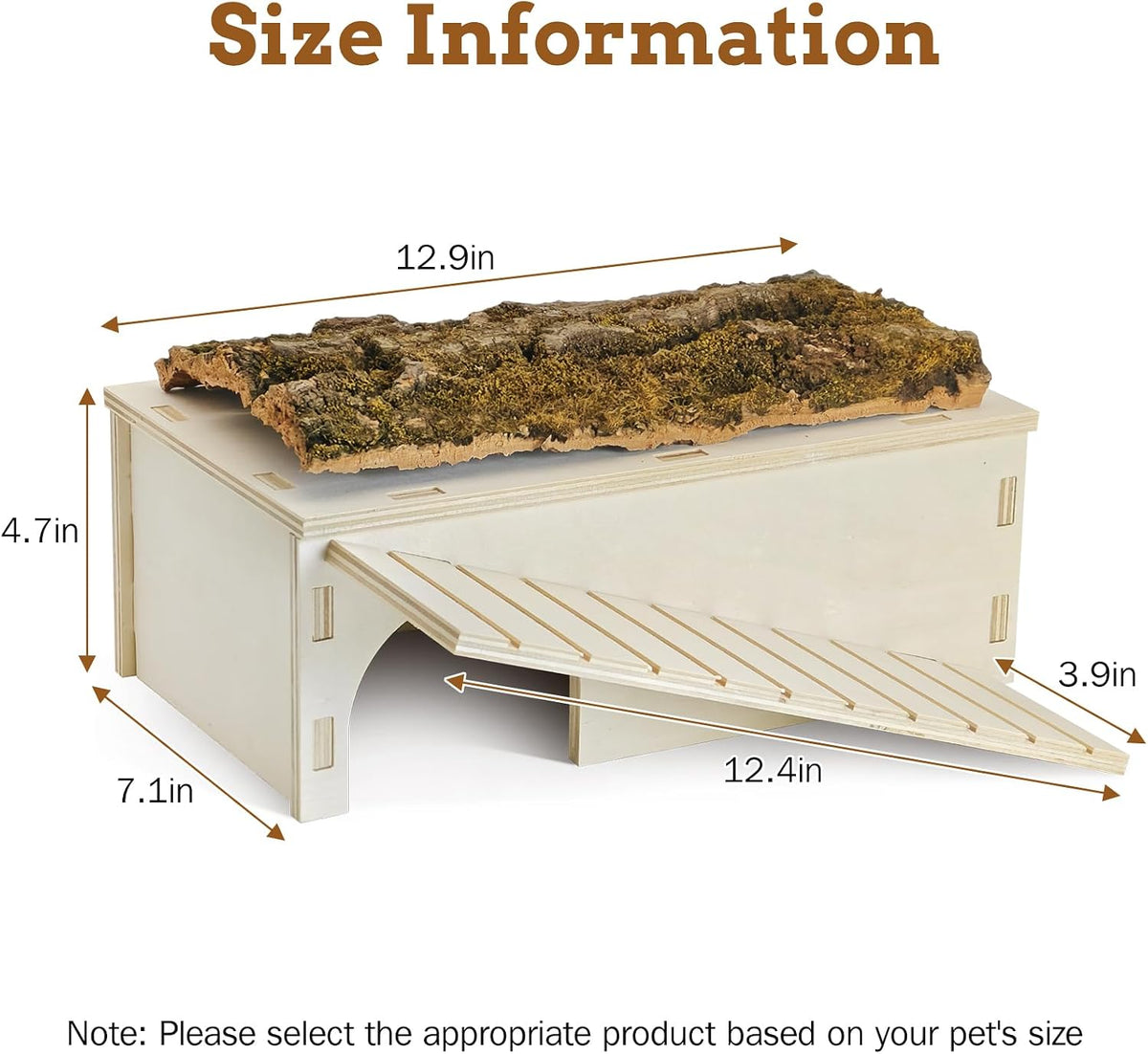 Bearded Dragon Basking Platform,Wood Reptile Hide Cave with Bark(L)
