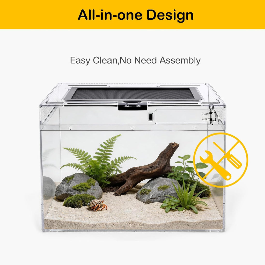 HELIME Reptile Tank 7 Piece Starter Kit with Escape Proof Locking Lid Small