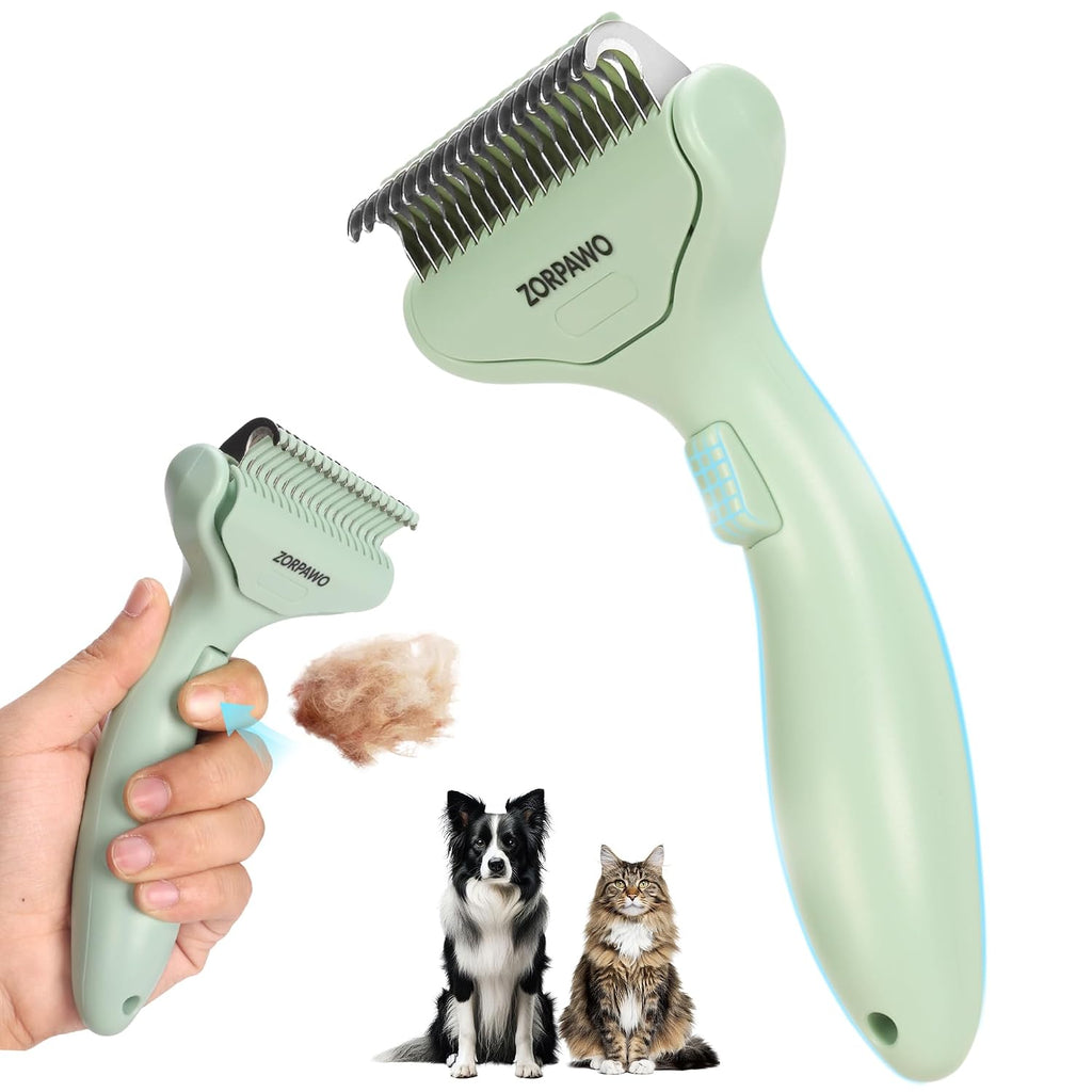 Undercoat Rake & Self-Cleaning Deshedding Brush, Green