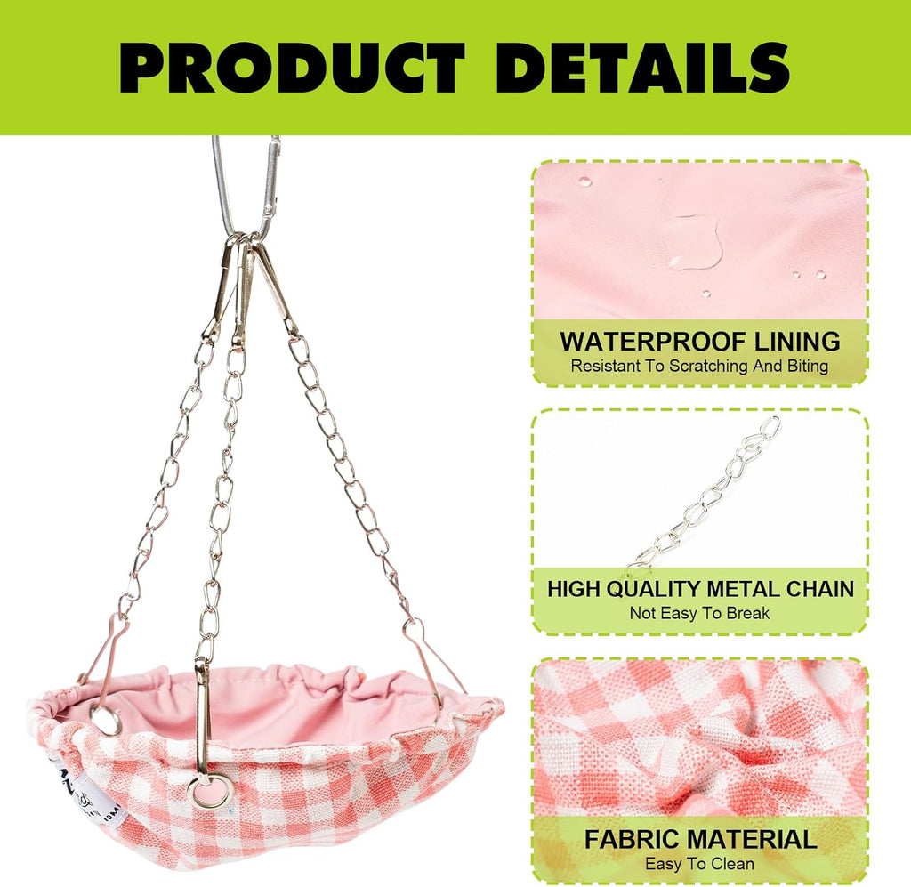 Hanging Bird Bed for Cage, Waterproof Plaid Bird Hammock, Swing Perch for Small Bird, Bird Cage Accessories, Hanging Swing Bed for Parrot, Parakeet, Canary (Pink)