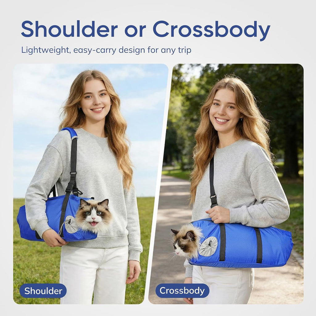 Cat Carrier Pouch, Soft Cat Grooming Restraint Bag for Vet Visits, Nail Trimming,Dental Care & Medication, Comfortable Cats Carry Bag with Bottom Support for Car Travel,Blue S(4-10lbs)