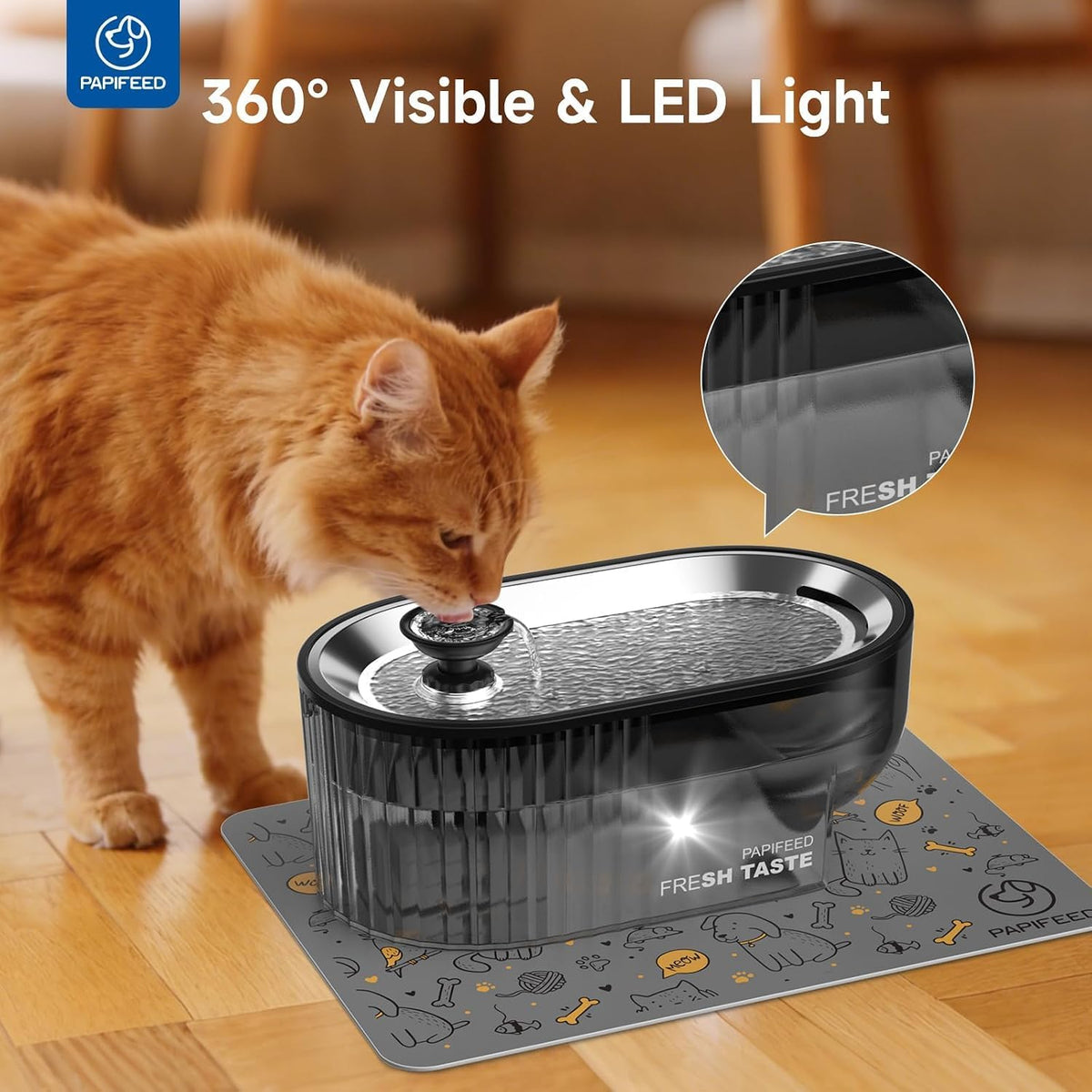 PAPIFEED Automatic Cat Feeder and Water Fountain Stainless Steel, Auto Cat Food & Water Dispenser, Quiet Pet Drinking Fountain with LED, WiFi Cat Feeder with App, 10 Meals/Day, Smart Cat Feeder Set