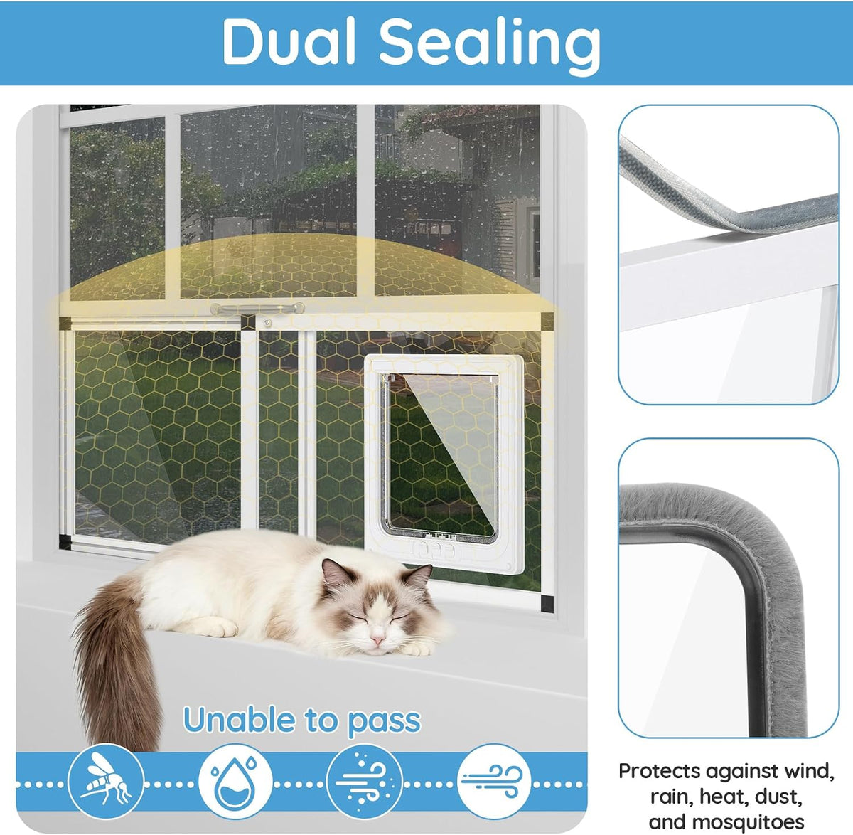 Unbreakable PC Cat Door for Window – 100% Polycarbonate | No Metal Frame & Glass | Fits 22"-28.5" Width Window, 1-Min Install, Adjustable Window Cat Door Insert with 4 Locking Models