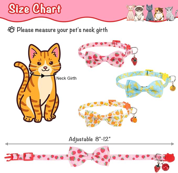 Breakaway Cat Collar with Removable Bow Tie and Bell, Cute Multi-Style Patterns - Image 3