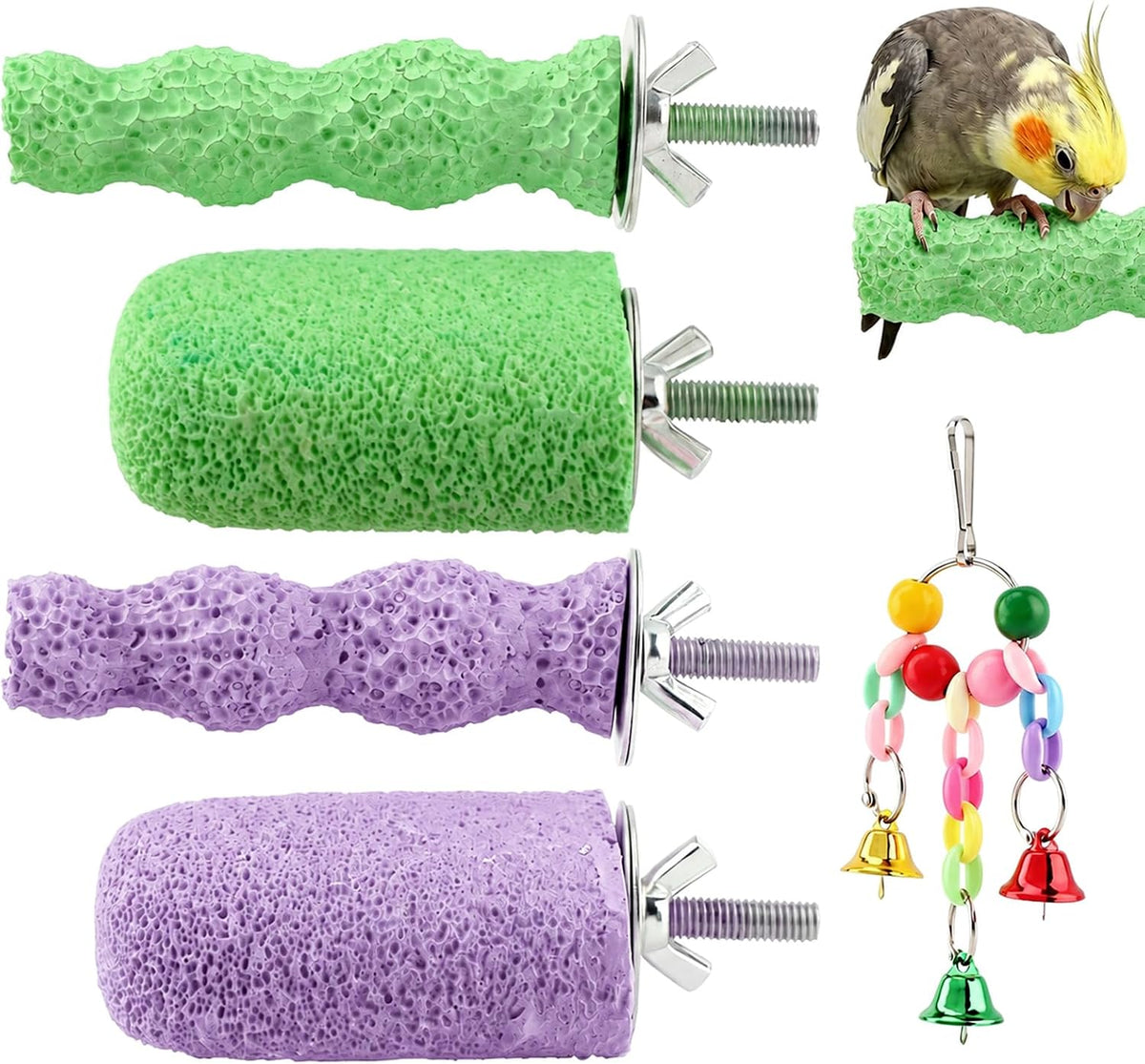 4 Pcs Bird Beak Grinding Stones, Small & Medium Bird Parrot Cage Perch