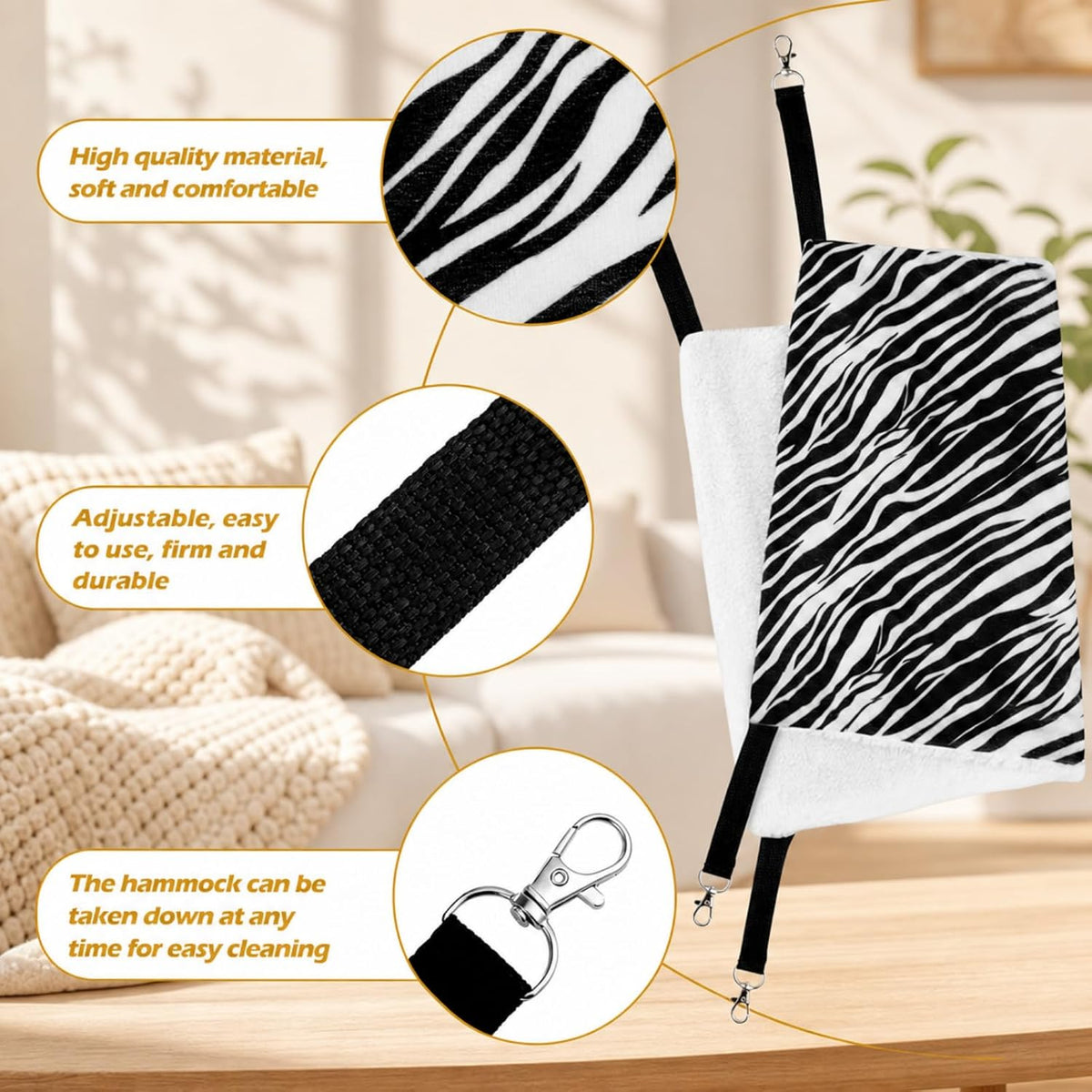 Jetec 2 Pack Cat Hammock for Cage, Zebra, Tiger Stripes, M