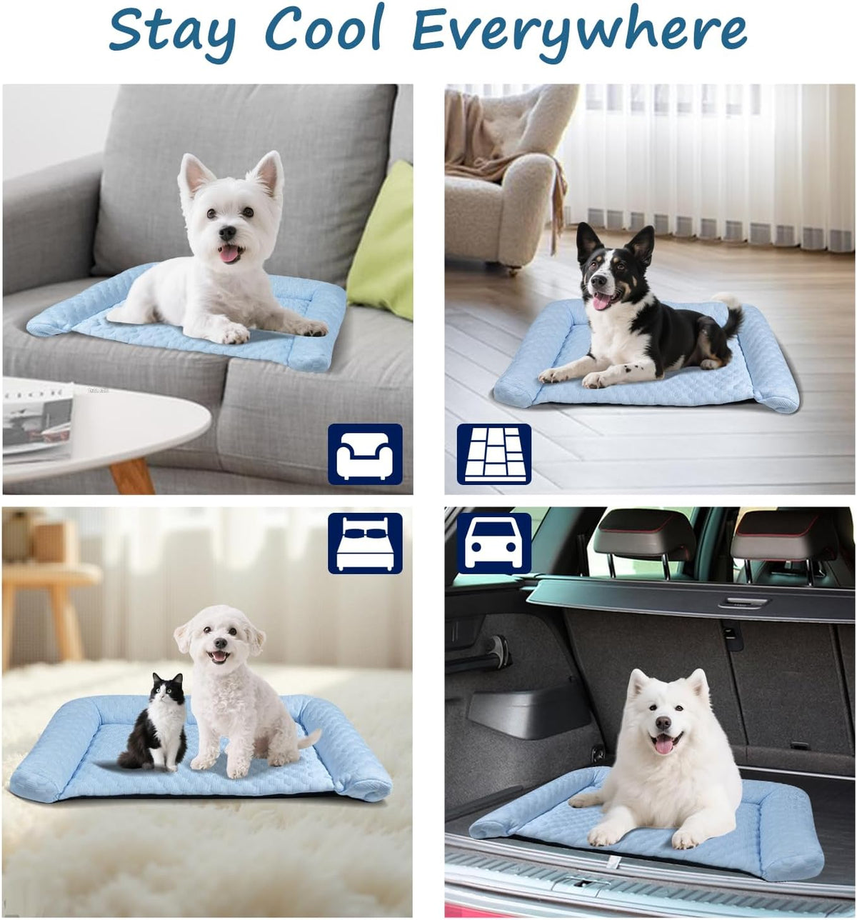 Cooling Mat for Dogs - 2025 Upgraded 24" x 14" Washable Pet Cooling Pad for Cats, Non-Slip Kennel Bed for Summer, Ultra-Comfortable & Machine Washable Portable Ice Mat for Dogs/Cats