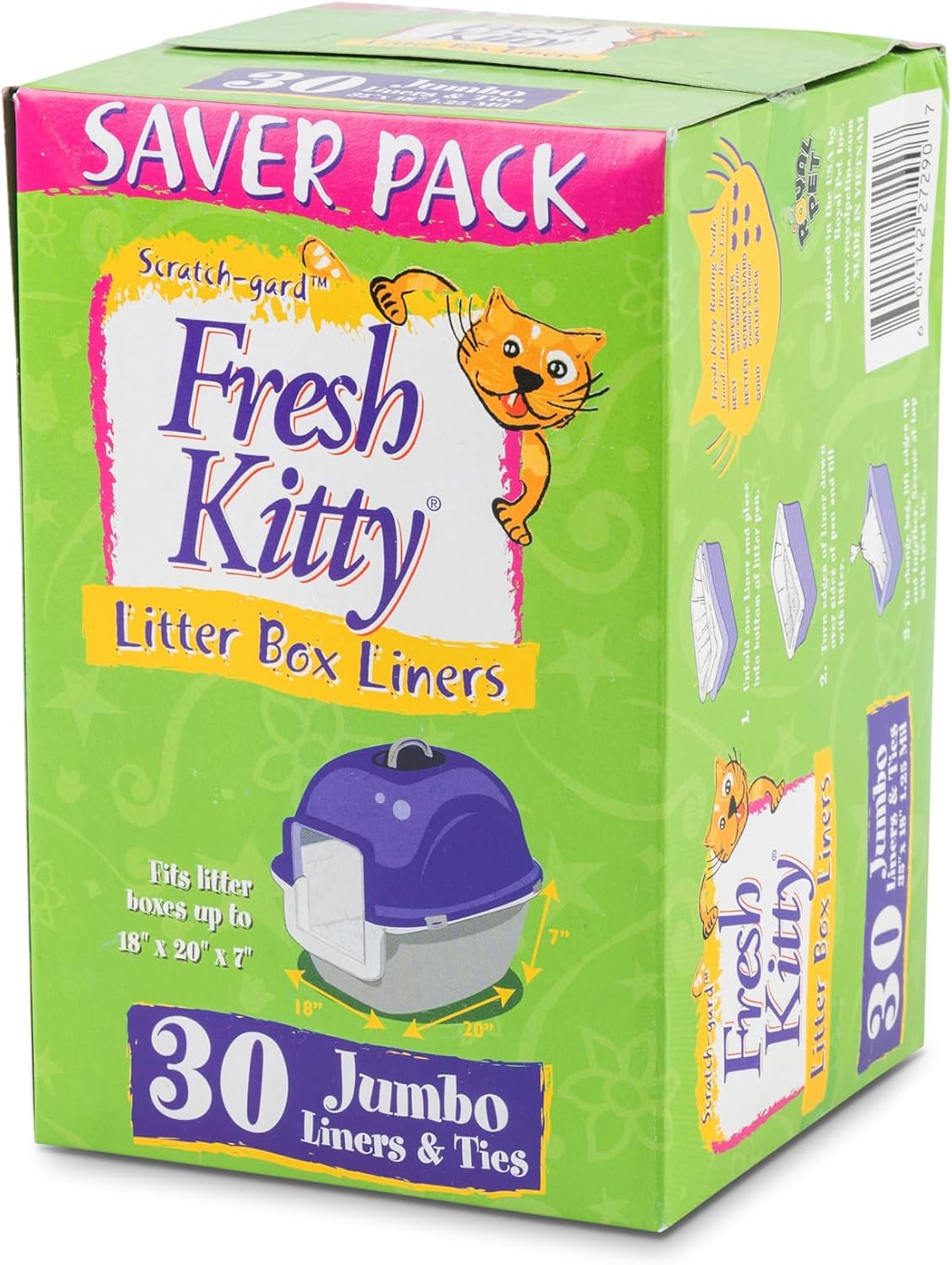 30 Count Fresh Kitty Litter Box Liners Super Thick, Durable, Easy Clean Up Jumbo Scented, Bags with Ties for Pet Cats