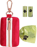 ARING PET Dog Waste Bag Dispenser, Soft Doggy Poop Bags Holders Attach to Any Leashes, Velvet Portable Washable Red Pet Waste Pouch Dispenser with Metal Zipper