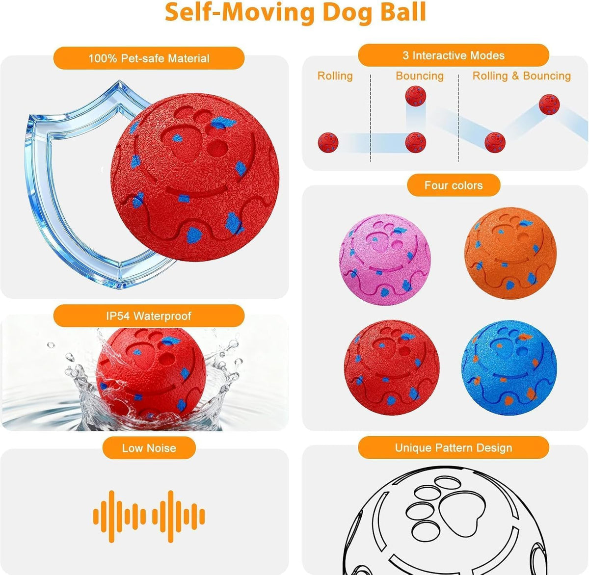 Interactive Smart Dog Toy, Automatic Moving, Bouncing Ball, E-TPU Material
