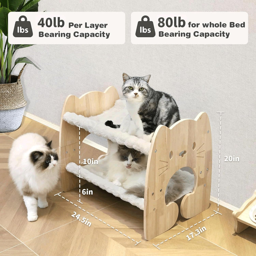 Elevated Cat Bed, Solid Rubberwood Cat Hammock with Breathable Cover