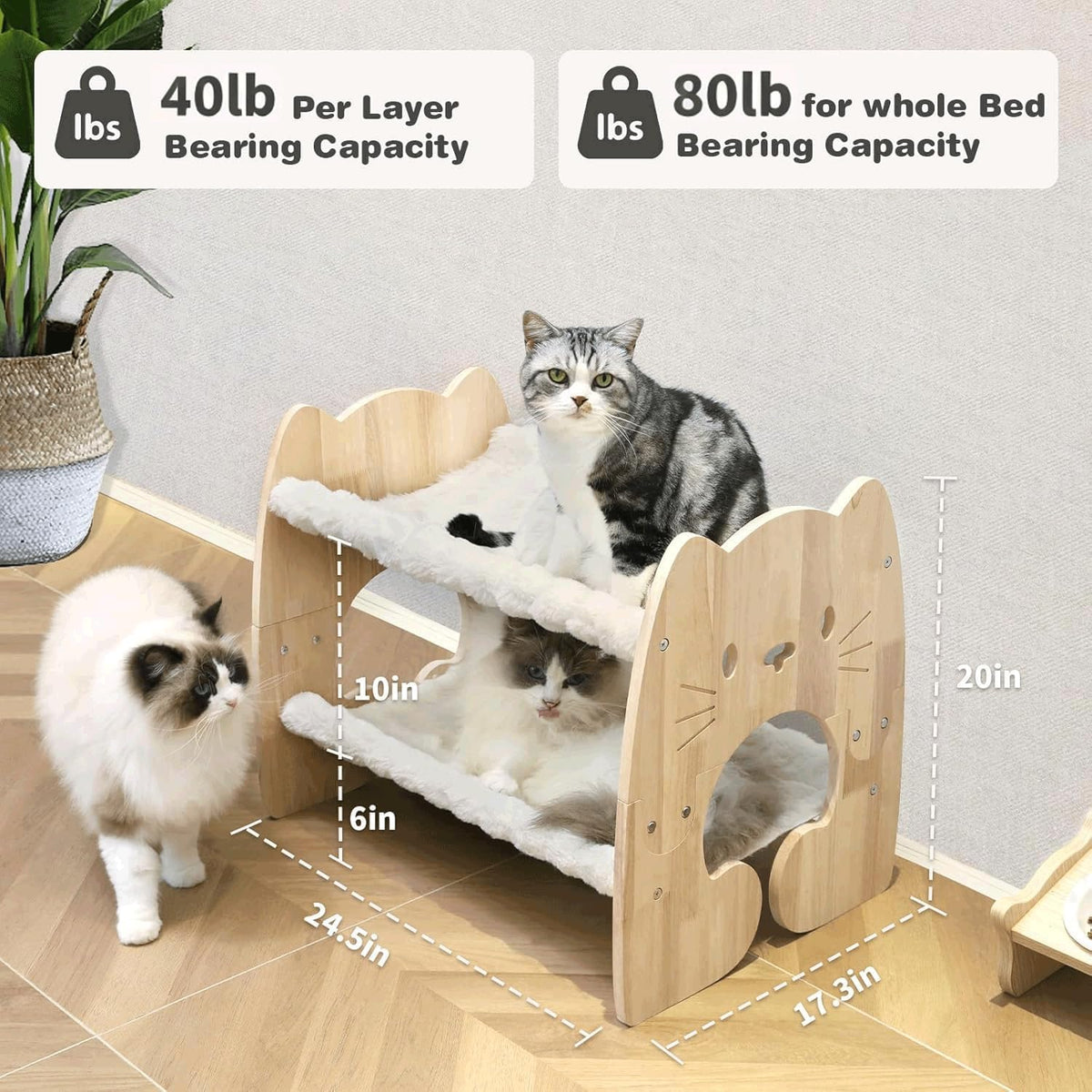 Elevated Cat Bed, Solid Rubberwood Cat Hammock with Breathable Cover