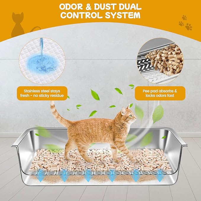 23.6''x15.7''x8'' Stainless Steel Sifting Litter Box, XXL Large Metal Sifting - Image 3