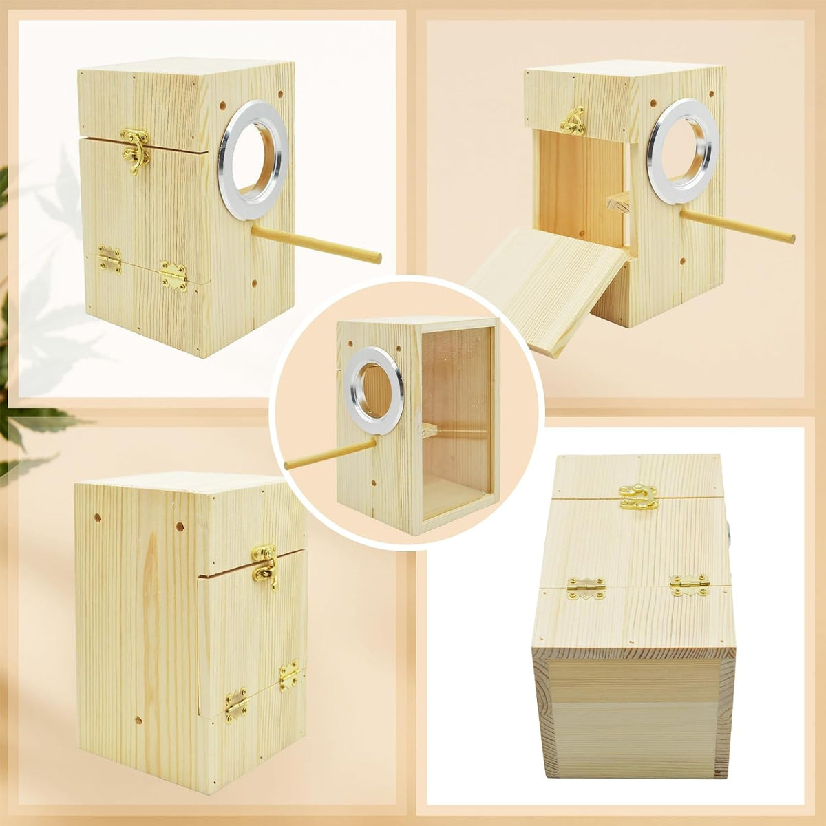 Parakeet Nesting Box,Transparent Bird Nest Boxs Natural Wooden Breeding Box with Coconut Fiber,Birds Cage House with Perch for Canary Budgies Gouldian Finch Cockatiel Conure and Other Small Birds