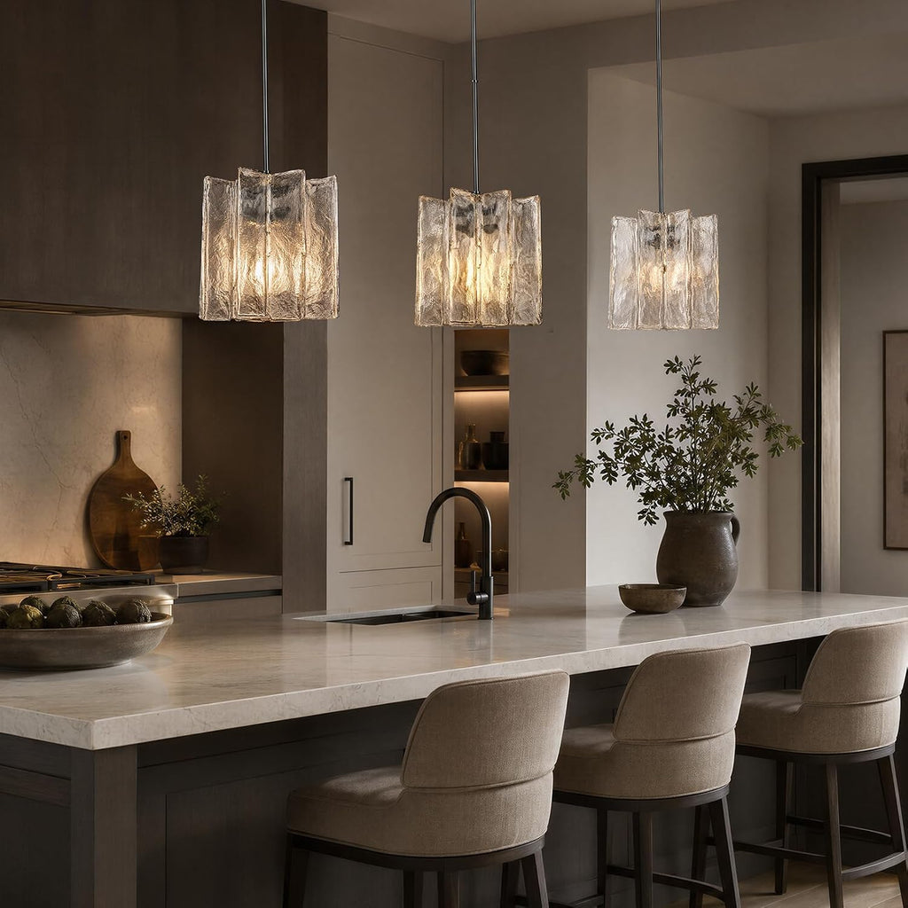 Modern Black Water Ripple Glass Kitchen Island Pendant Light Fixtures,12 in Large Glass Pendant Lights,for Bedroom,Foyer,Entryway,Dining, Bulbs Included