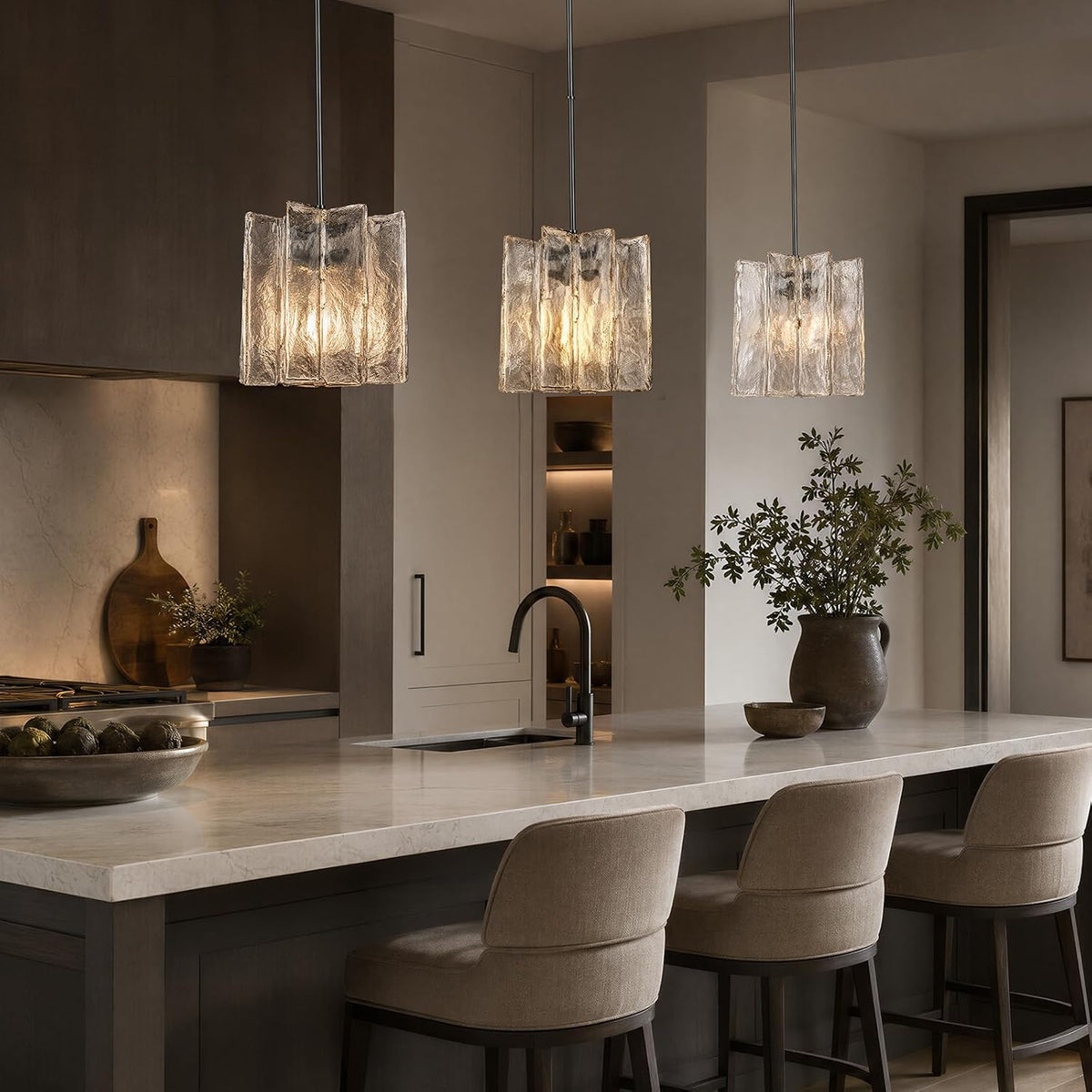 Modern Black Water Ripple Glass Kitchen Island Pendant Light Fixtures,12 in Large Glass Pendant Lights,for Bedroom,Foyer,Entryway,Dining, Bulbs Included