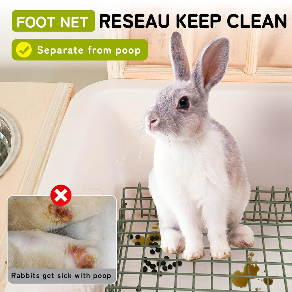 3 in 1 Extra Large Rabbit Hay Feeder with Litter Box, Wooden Bunny Toilet