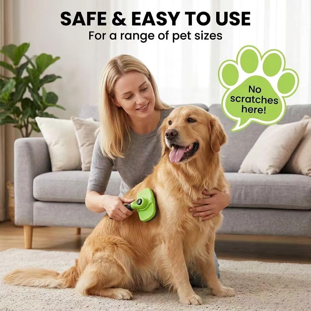 Self Cleaning Shedding Brush, Skin Friendly Grooming Tool for Dogs & Cats, Gentle Retractable Stainless Steel Pins, Reduces Shedding, Easy to Clean