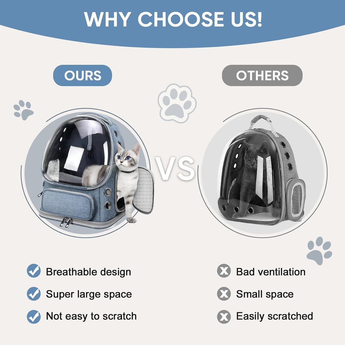 Cat Backpack Carrier, Breathable Cat Bubble Backpack for Kitty & Small Dog, Large Space Cat Carrier Backpack, Foldable Airline Approved Carrier for Trip Vet Travel up to 18lbs（Blue）