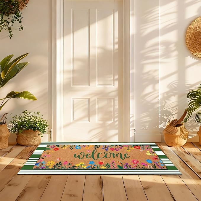 Tinideya 2 Pcs Door Mat Welcome Non Slip Coir Mats Floor Layering Doormats - Image 4