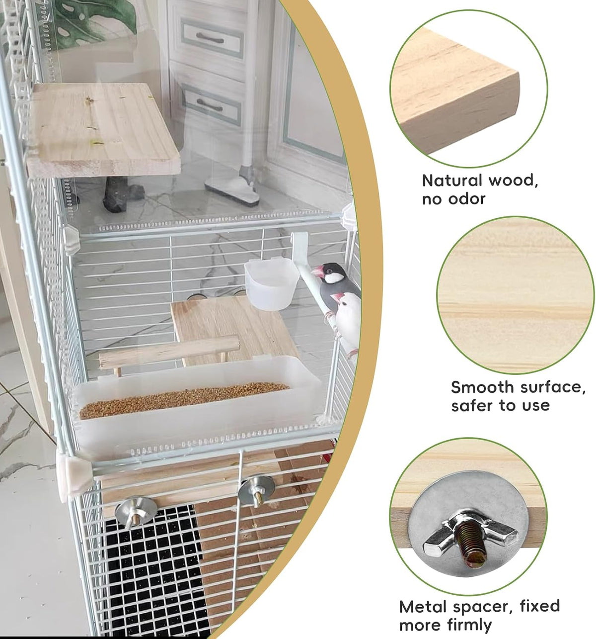 kathson 12 Pcs Wooden Bird Cage Platform Flat Birds Perch Stand Rectangle Parrot Perch with Washers for Bird Paw Grinding Cockatiel Cage Accessories for Parrot, Budgies, Conure, Lovebirds