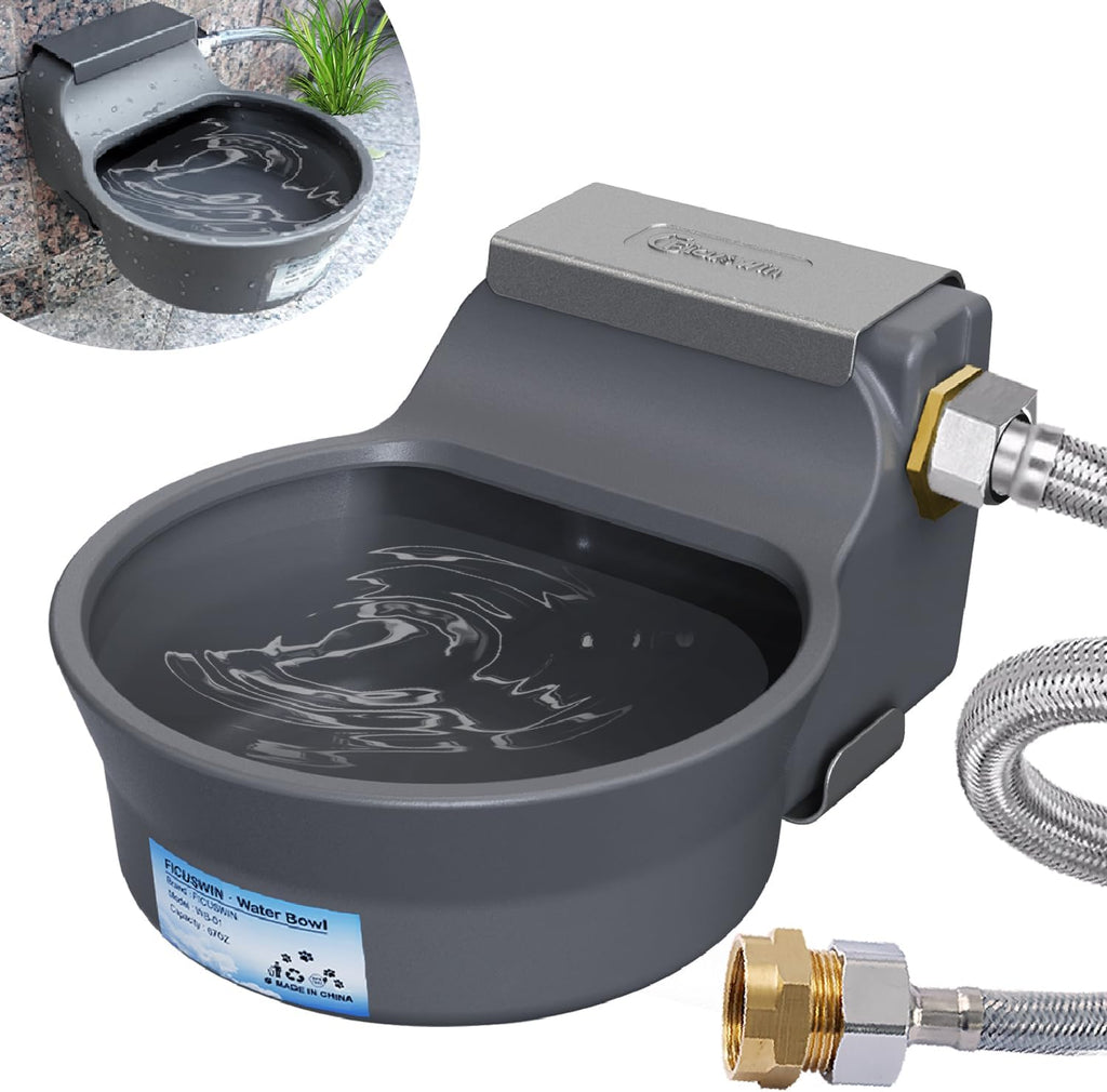 Automatic Dog Water Bowl Dispenser Patented 70OZ Water Dispenser for Dogs 2L Water Bowl Fit 3/4in GHT Male Faucet Outdoor Automatic Water Bowl Include Automatic Water Fill Valve Adapter 5ft Water Hose