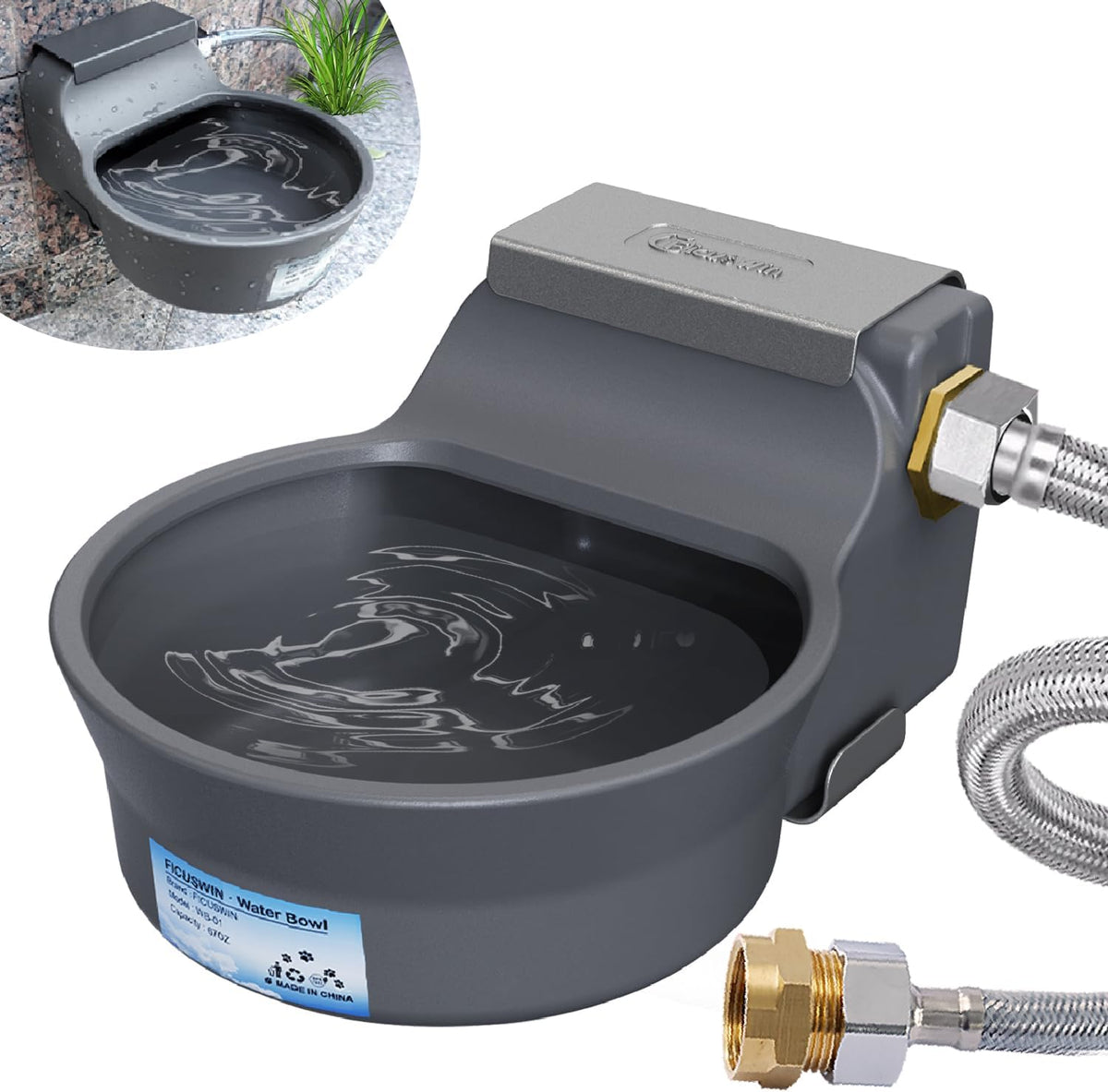 Automatic Dog Water Bowl Dispenser Patented 70OZ Water Dispenser for Dogs 2L Water Bowl Fit 3/4in GHT Male Faucet Outdoor Automatic Water Bowl Include Automatic Water Fill Valve Adapter 5ft Water Hose