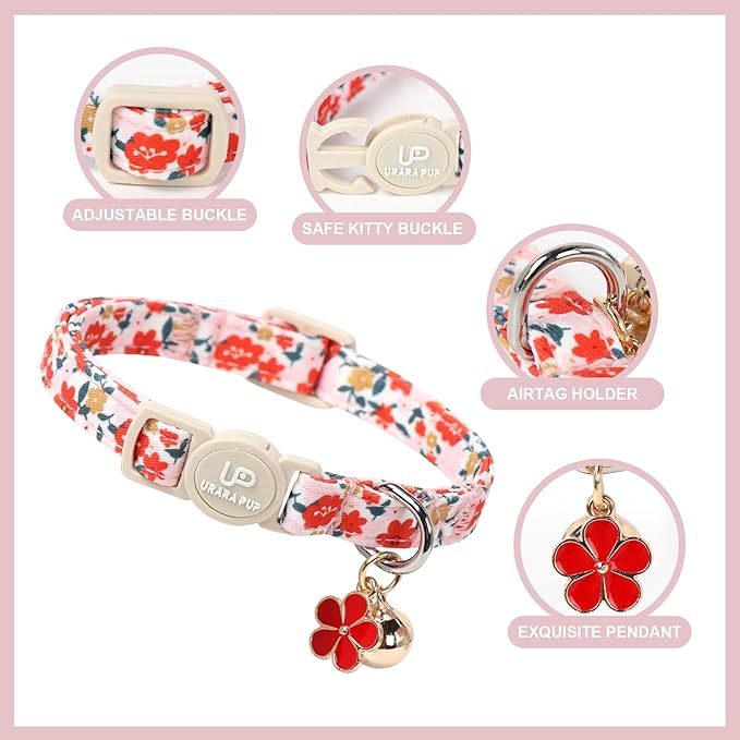 Cat Collar, Spring Green Leaf Flower Kitten Collar - Image 2