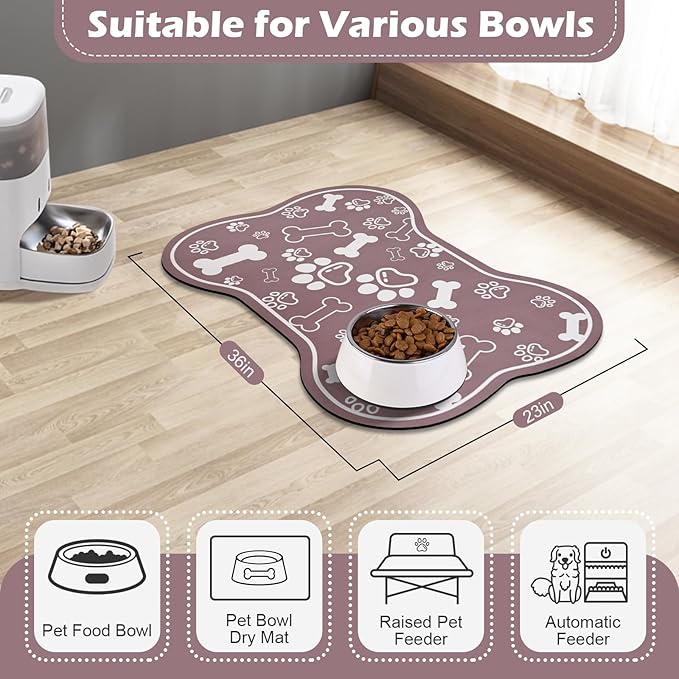 Dog Cat Mat for Food and Water, Rapid Absorbent Pet Feeding Mat, Bone Shaped - Image 7