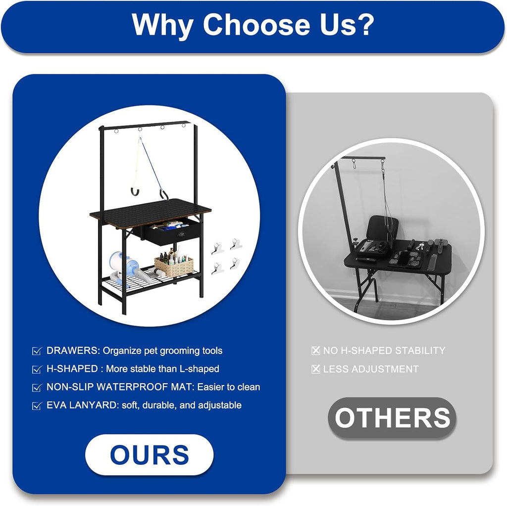 32 Inch Adjustable Dog Grooming Table with Drawer & Non-slip Removable Mat
