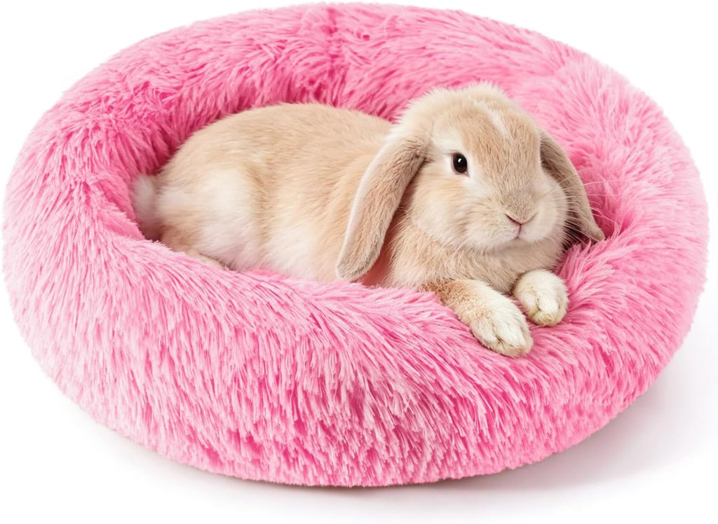 Rabbit Bed, Long Plush Donut Shaped Washable Bunny Hideout Soft Pet Bedding Mat for Guinea Pig, Kitten, Chihuahua & Small Pets for Snuggling Resting - Gray