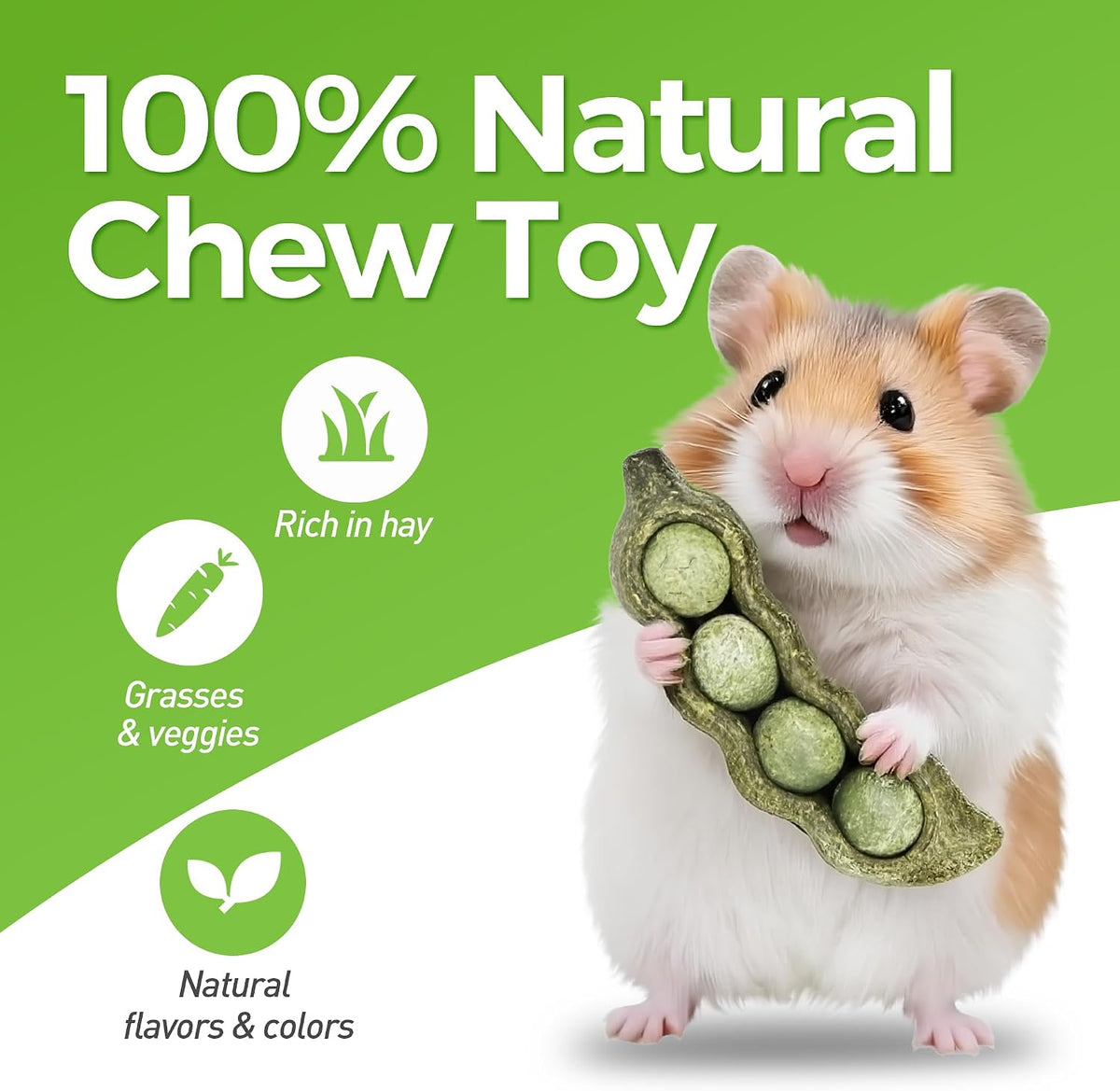 TEEWY Guinea Pig Toys, Prevent Teeth Overgrowth, Natural Vegetables and Timothy Grass, Hamster Chew Toys, Guinea Pig Chew Toys, Chinchilla Toys, 3PCS, Peapod-Shaped