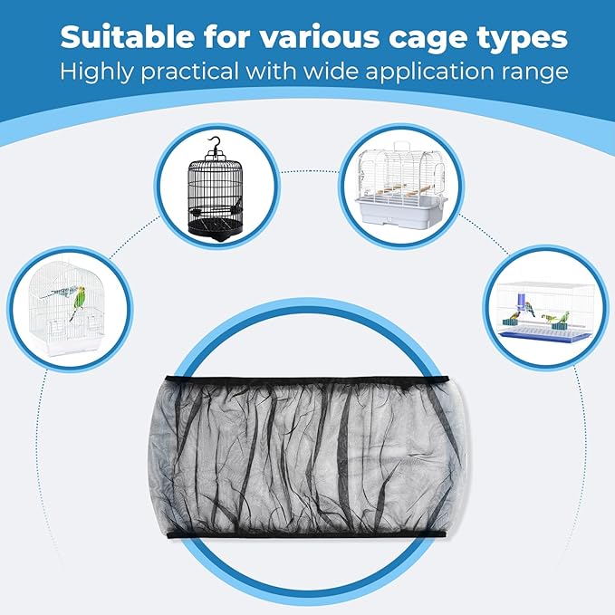 2 Pcs Bird Cage Seed Catcher, Adjustable Bird Cage Net Cover, Reusable Soft - Image 3
