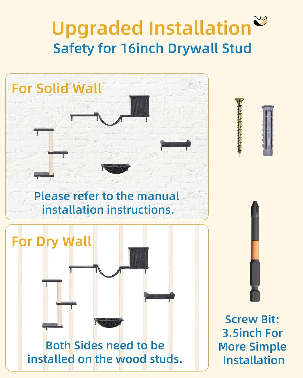Aechonow Heavy Duty Cat Wall Shelves for Large Cats, 5-in-1 Cat Furniture
