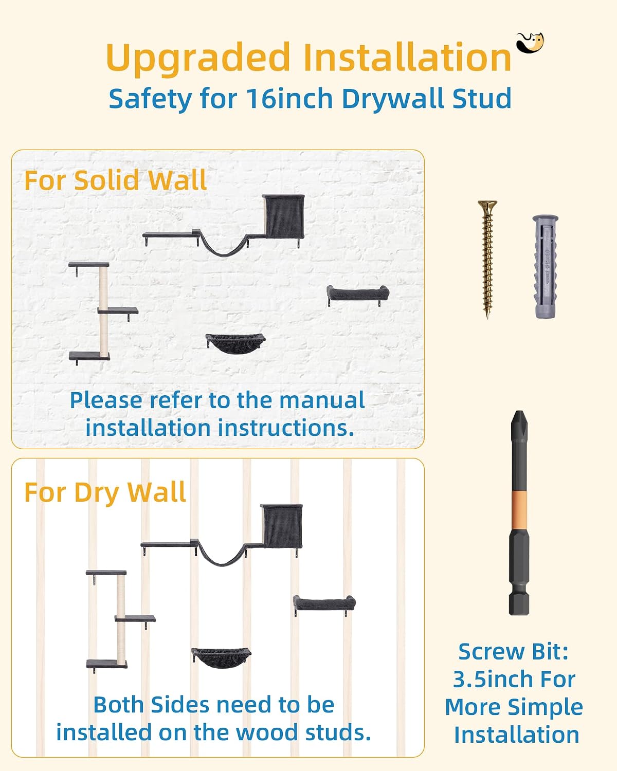 Aechonow Heavy Duty Cat Wall Shelves for Large Cats, 5-in-1 Cat Furniture