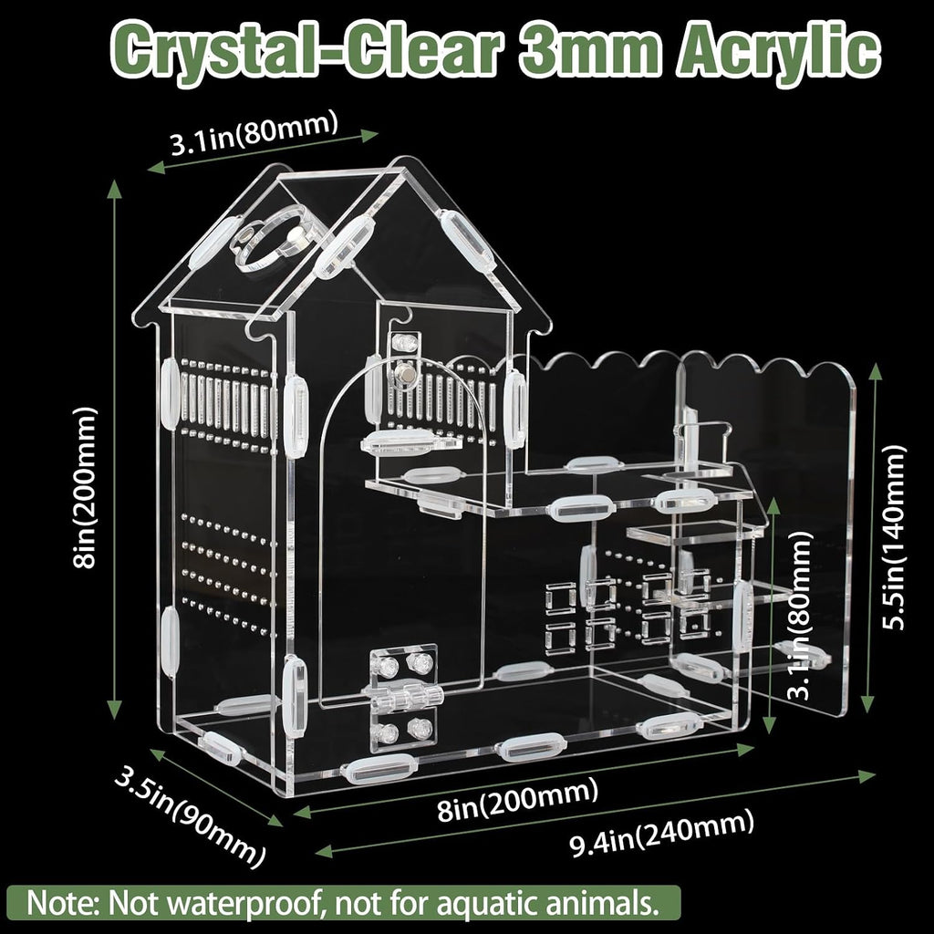 Magnetic Acrylic Terrarium for Jumping Spiders & Small Pets – Easy-Access Front Opening, Feeding Hole, Ideal for Reptiles, Tarantulas, Hermit Crabs & More