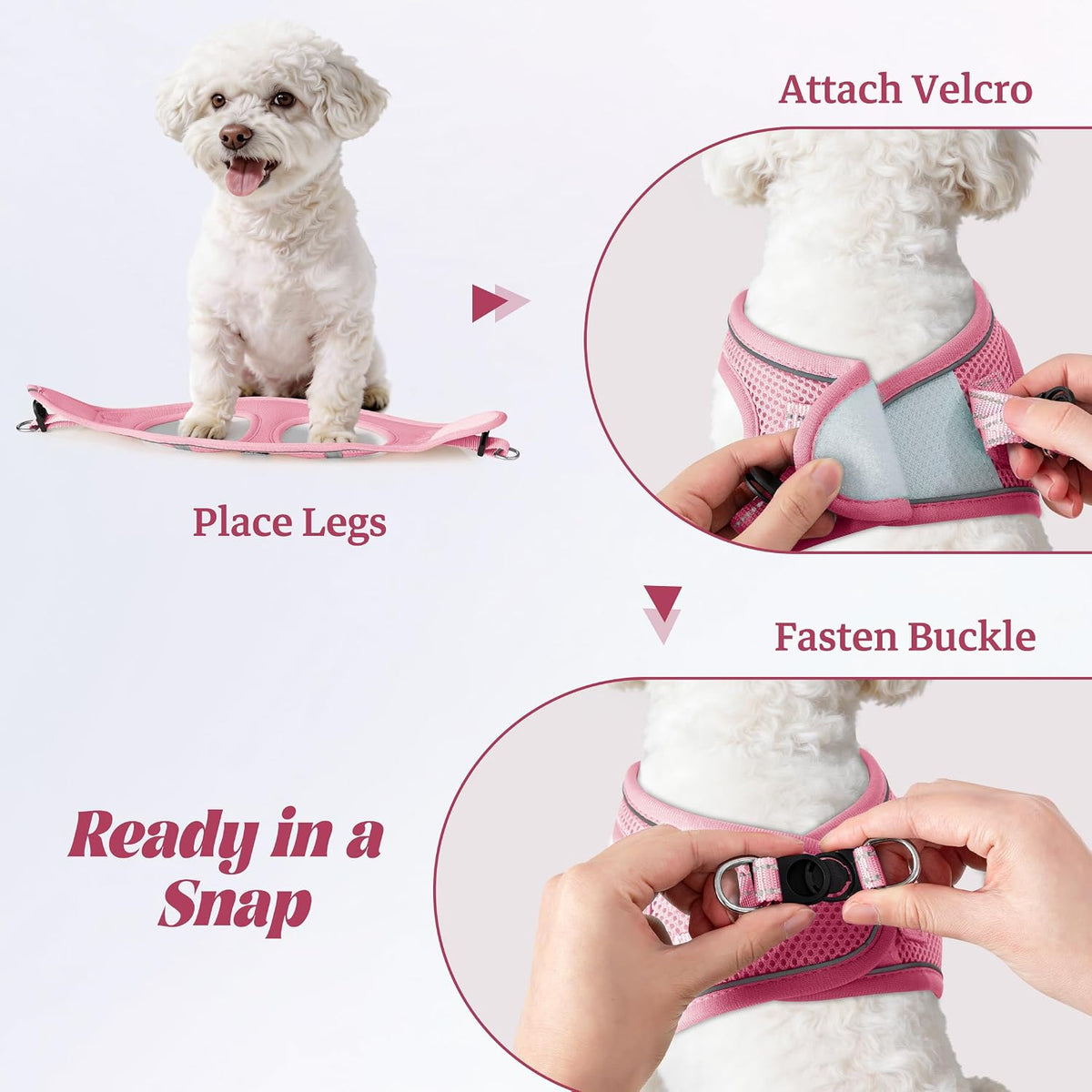 YIMEIS Dog Harness and Leash Set, No Pull Soft Mesh Pet Harness, Reflective Adjustable Puppy Vest for Small Medium Large Dogs, Cats (Pink, Medium)