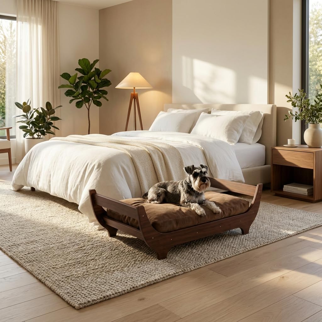 Perugina Wood Elevated Dog Bed Frame Mat Set,WalnutPattern,60lb