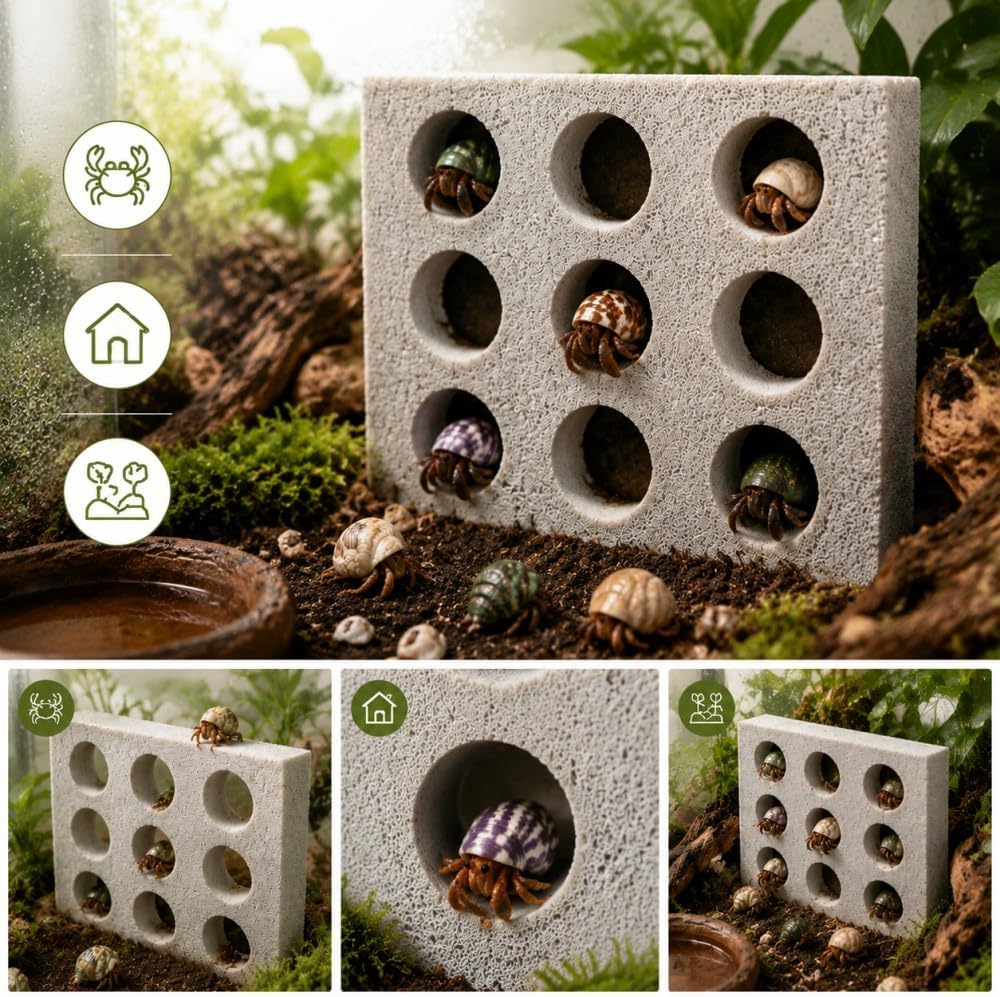 Hermit Crab Climbing Wall, Hermit Crab Tank Accessories with Honeycomb Hideout Shelter, Vertical Climbing Toy Habitat Decor with Multiple Holes for Pet Hermit Crabs
