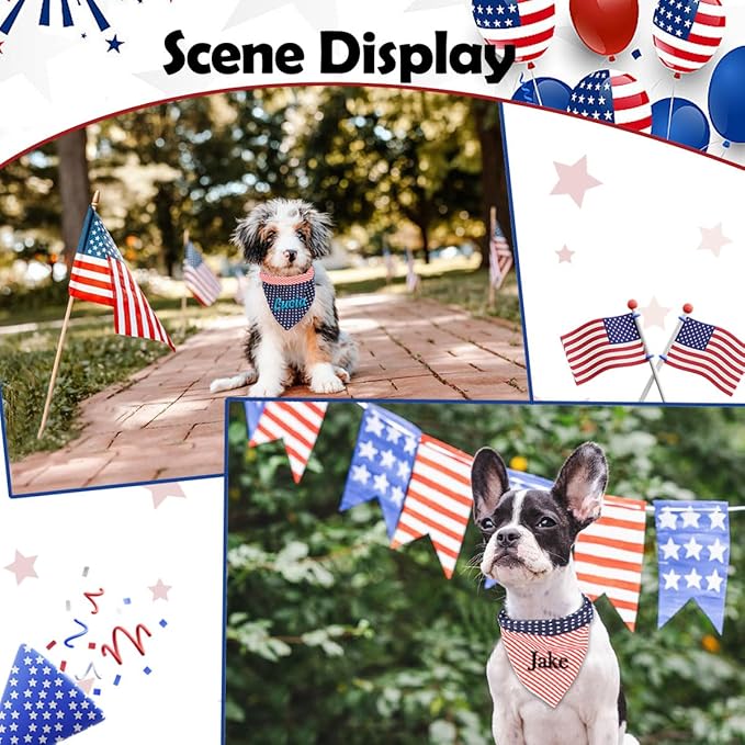 Personalized 4th of July Dog Bandana Embroidered Name Custom Neckwear Dog Scarf - Image 7