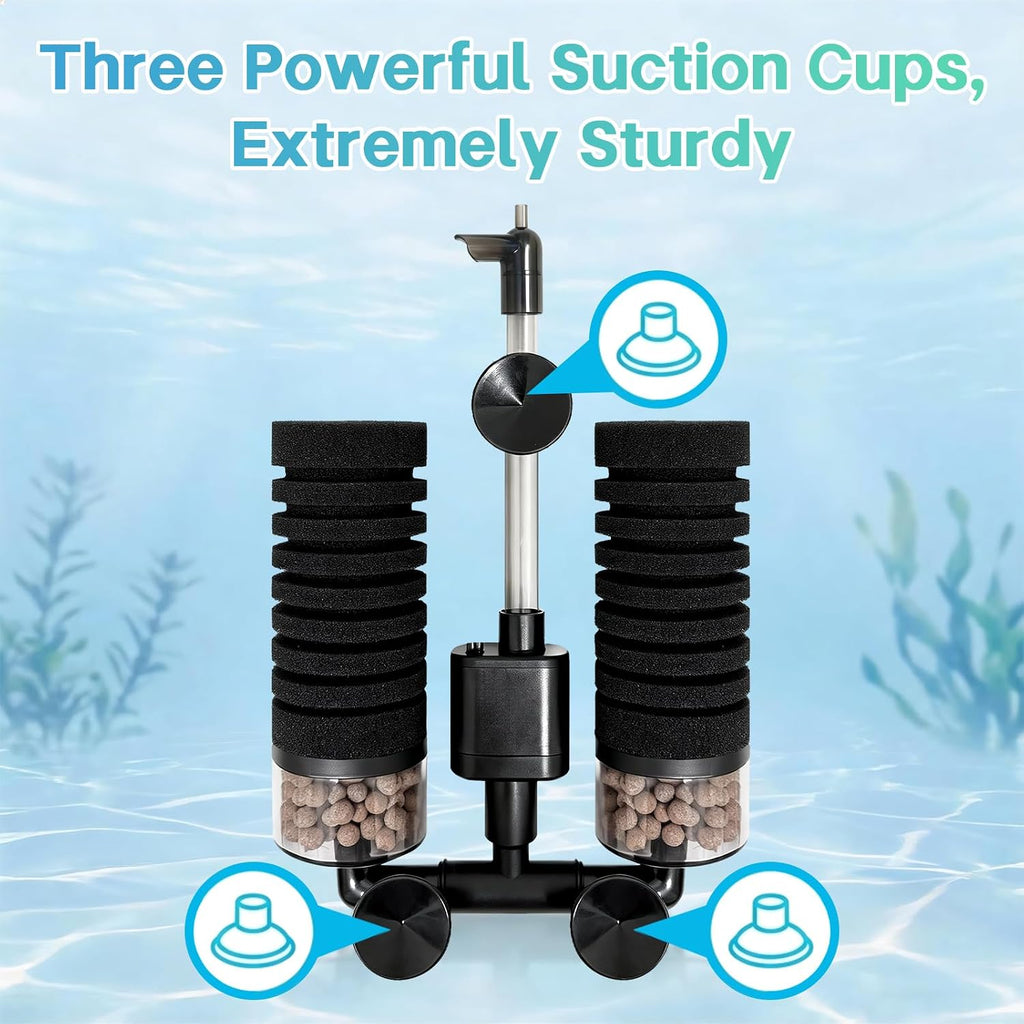 Electric Double Sponge Filter, 5W Ultra-Quiet Internal Power Filter with Venturi & Rain Mode, Submersible Aquarium Filter for 20-55 Gal Freshwater & Saltwater Fish Tanks(L)