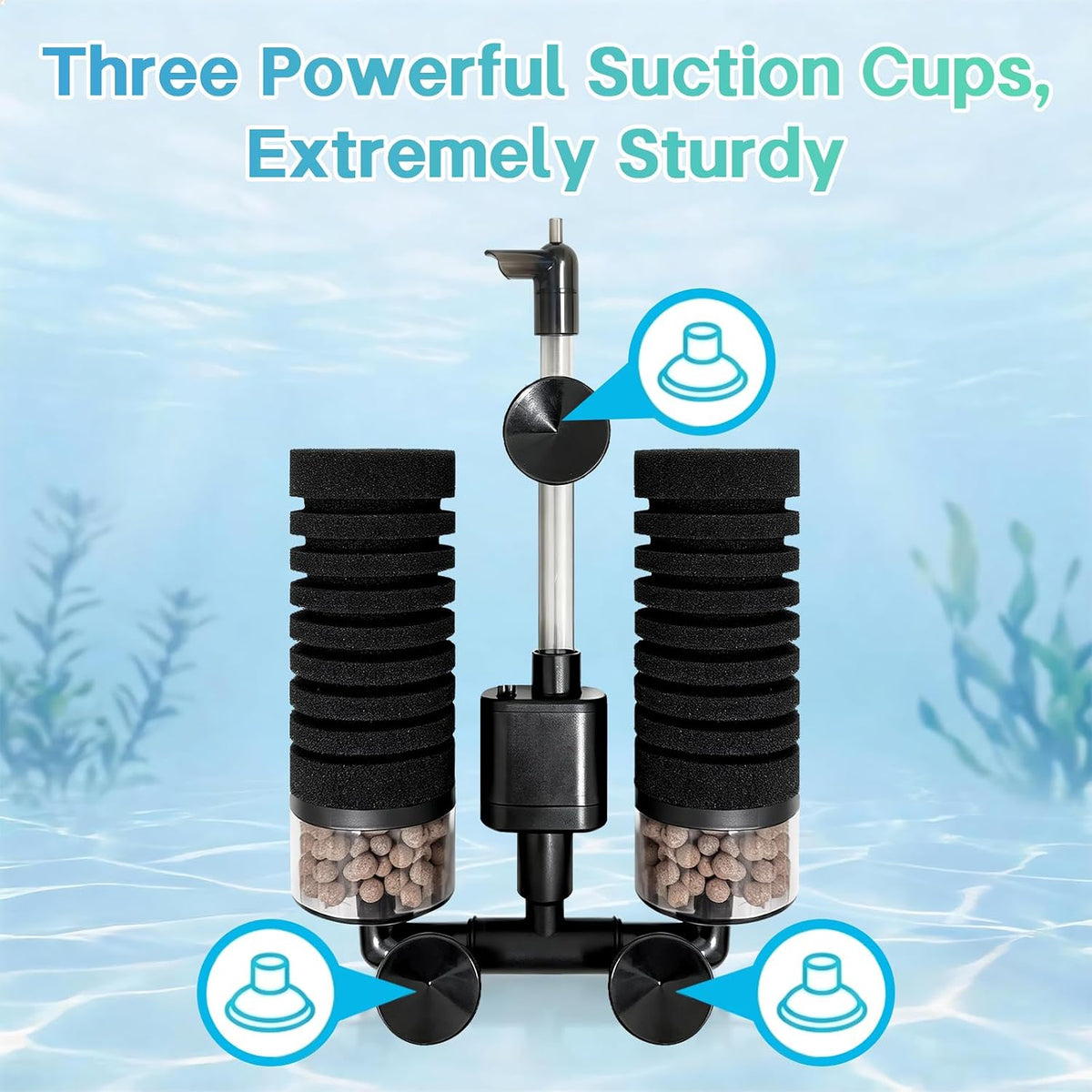 Electric Double Sponge Filter, 5W Ultra-Quiet Internal Power Filter with Venturi & Rain Mode, Submersible Aquarium Filter for 20-55 Gal Freshwater & Saltwater Fish Tanks(L)