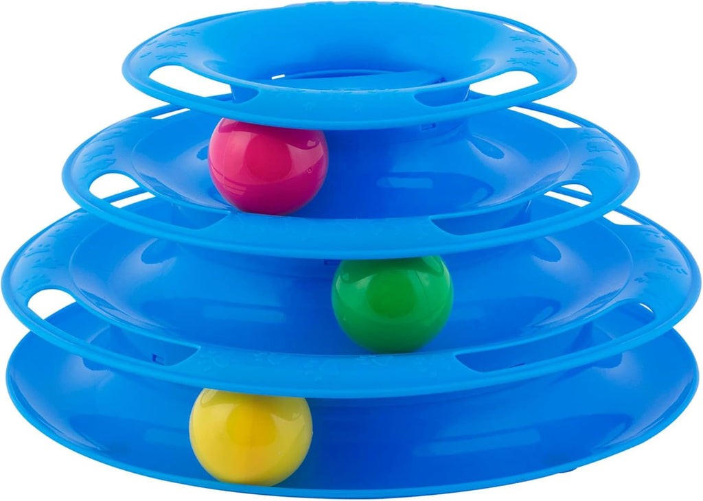 Pet Zone Busy Ball 3 Tier Plastic Cat Tower Rattle Toy, Includes 3 Balls