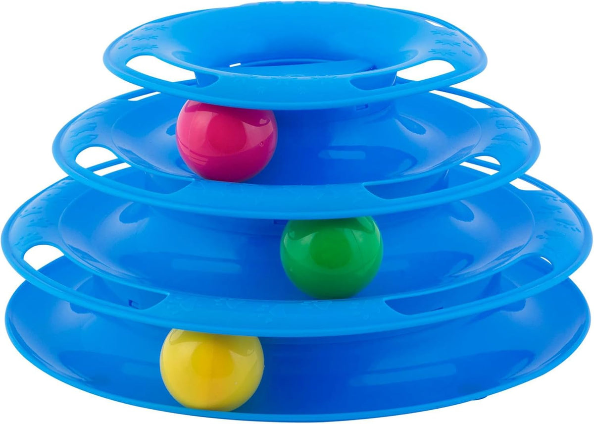 Pet Zone Busy Ball 3 Tier Plastic Cat Tower Rattle Toy, Includes 3 Balls